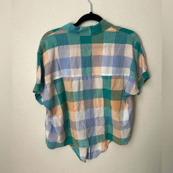 Madewell Gingham Short Sleeve Tie Front Cotton Linen Blend Top Size Small - Picture 3 of 5
